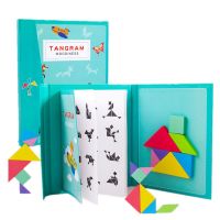 【▨】 Rare MALL ปริศนาแม่เหล็ก Tangram เด็ก Tangram เกมมอนเตสซอรี่การเรียนรู้การศึกษาก้อนไม้จิ๊กซอว์ปริศนาของเล่นสำหรับเด็ก