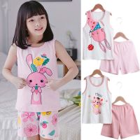 ✥¤▬ Girls Pajamas Sets Cotton Child Pajamas Toddler Summer Sleeveless Baby Nightwear Pyjamas Kids Rabbit Cartoon Homewear Clothes