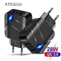 AIXXCO USB LED ชาร์จเร็ว PD 28W ที่ชาร์จ USB QC3.0 2A ที่ชาร์จโทรศัพท์มือถือวอลล์ชาร์จด่วนเหมาะสำหรับ Samsung Xiaomi 12