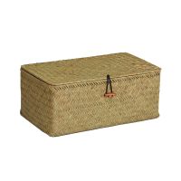 Rectangular Weaved Storage Box with Lid Rattan Storage Baskets Home Bathroom Sundries Laundry Toys Clothes Storage Organizer