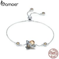 BAMOER Genuine 100 925 Sterling Silver Dancing Honey Bee Chain Link Women Bracelet Crystal Big Stone Bracelet Jewelry SCB043