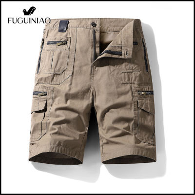 FUGUINIAO กางเกงขนาดกลางของผู้ชายหลากหลายกระเป๋ากางเกงขาสั้นล่าสุดผ้าฝ้าย100% S-5XL