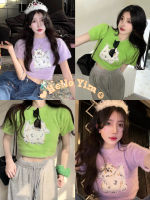 [ส่งเร็วพิเศษ!] Hello Yim เสื้อครอปท็อปแขนสั้น คอกลม ขนมิ้งลายหมาNO.A1272-1