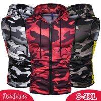 New Men 39;s Red Camouflage Zipper Hooded Sleeveless Camouflage Printed Fitness Sports Vest