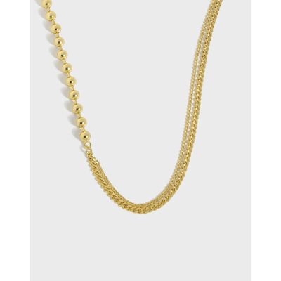 [COD] 092 Korean version of ins niche design minimalist all-match round beads sideways chain texture silver clavicle necklace female