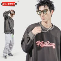 Hip Hop Suede Double Sided Sweatshirts Men Streetwear Letter Print Oversized Dropped Sleeve Sweatshirt Harajuku Casual Pullovers