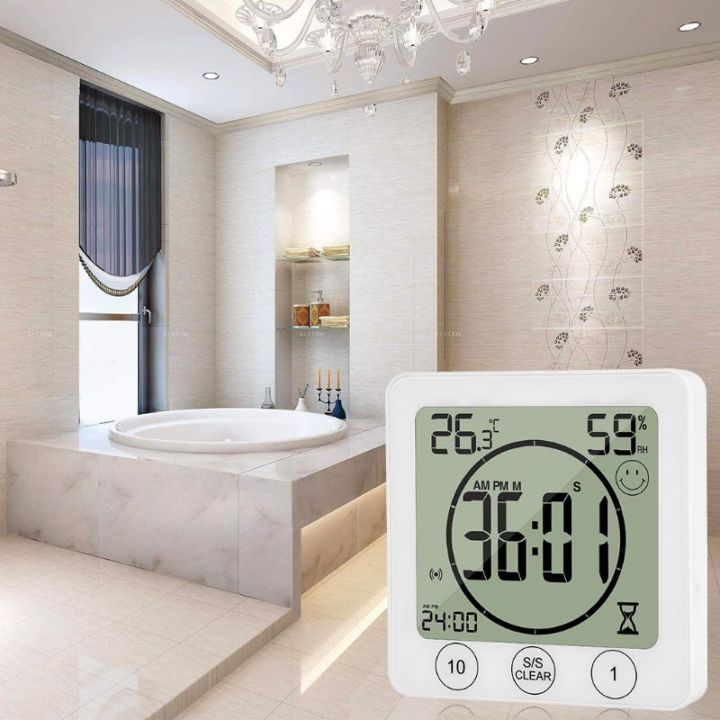 lcd-ห้องอาบน้ำนาฬิกาแขวนอุณหภูมิความชื้นนับถอยหลังจับเวลาอาบน้ำกันน้ำ