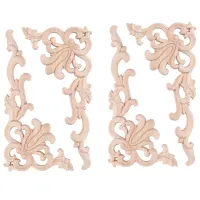 4Pcs European Floral Craft Furniture Decorative Carved Applique Wood Modern Wall Frame Corner Door