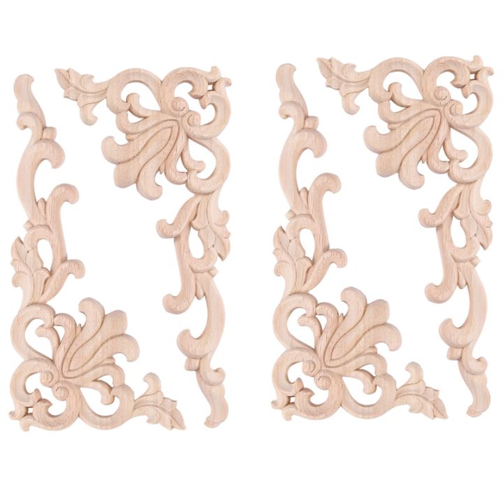 4pcs-european-floral-craft-furniture-decorative-carved-applique-wood-modern-wall-frame-corner-door