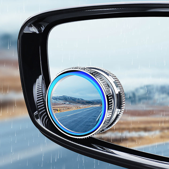 เฟยตง-กระจกส่องจุดบอดกรอบทรงกลม2ชิ้น360องศา-อุปกรณ์ตกแต่งรถยนต์กระจกมองหลังใสมุมกว้างปรับได้