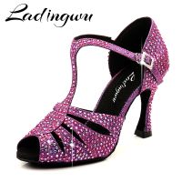 hot【DT】 Ladingwu Ladies Latin Shoes Indoor Sport  Multicolor Rhineston Latino Dancing for Children Glitter