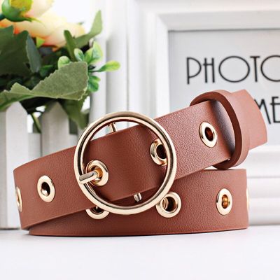 Round Faux Leather Buckle Belts For Women Black Camel White Beige Female Accessories Waistband 103cm