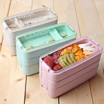 1pc 2-tier Lunch Box With 3/4 Compartments And Soup Container With Cutlery,  Suitable For Students And Office, Microwaveable