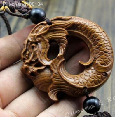 Copper Statue Wood Carved Chinese Dragon Carp Statue Car Pendant Amulet Sculpture Wooden Craft