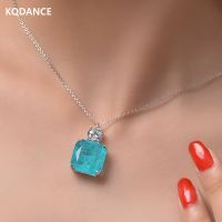 KQDANCE 925 Sterling Silver 15*15mm Created Diamond emerald cut Paraiba tourmaline Pariba Pendant Necklace with stone Jewelry