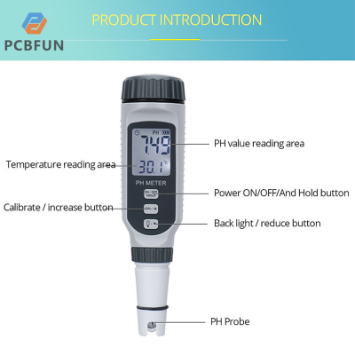 pcbfun เครื่องวัดค่า PH และอุณหภูมิเครื่องวัดคุณภาพน้ำแบบพกพาแบบดิจิตอล PH818จอแสดงผล LCD เครื่องวัดค่า PH ช่วงการวัด0-14PH IP65 Waterproof