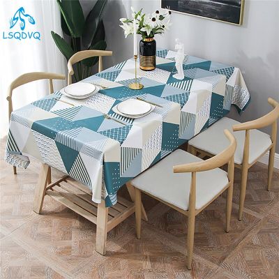 Nordic Style Tablecloth Blue Geometric Waterproof Dinning Table Cover Wedding Party Rectangular Table Cloth Home Kitchen Decor