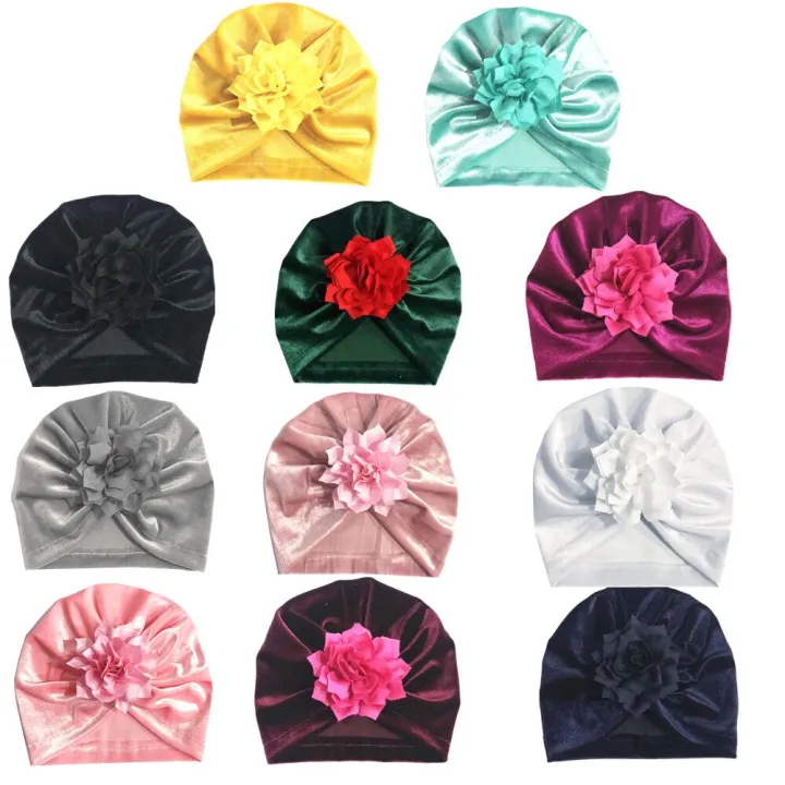 10pcs/lot Wholesale New Lotus Flower India Cap Autumn Winter Velvet Baby  Hat Girl Boy Newborn Headscarf Head Accessories | Lazada PH