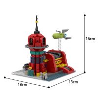 Buildmoc Space Anime Cartoon Futuramaed Micro Planet Express Buildings And Ship Slurm Truck Aloa Mars Model Building Blocks Toys