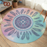 BeddingOutlet Mandala Round Car Kids Room Bohemian Feathers Area Rugs Mat Pink and Blue Tae For Living Room alfom 100cm