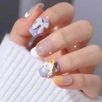 [COD] Blowing bubbles girl bow short style wearing nail art piece finished fake patch manicure