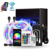 WiFi 5เมตร10เมตรไฟ LED แถบเมจิกบ้าน APP ระยะไกลทำงานร่วมกับ Alexa RGB 5050ลายริบบิ้นเทปสำหรับห้องนอนตกแต่งผนัง220โวลต์