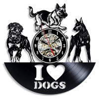 Vinyl Record Wall Clock Modern Design I Love Dog Animal Vinyl Wall Clock Hanging Watch Home Decor Gifts for Dog Lovers 12 inch