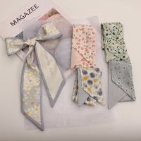 【hot】❆  Hair Fashion Korean Floral Print Silk Scarf Bow Bandana Ponytail Holder Accessories