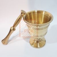 Brass Mortar โกร่ง ทองเหลือง ครก เครื่องบด สำหรับ ยา แซฟฟรอน สมุนไพร เครื่องเทศ ขนาดเส้นผ่านศูนย์กลาง 5.5*5 cm Saffron New! Toppick