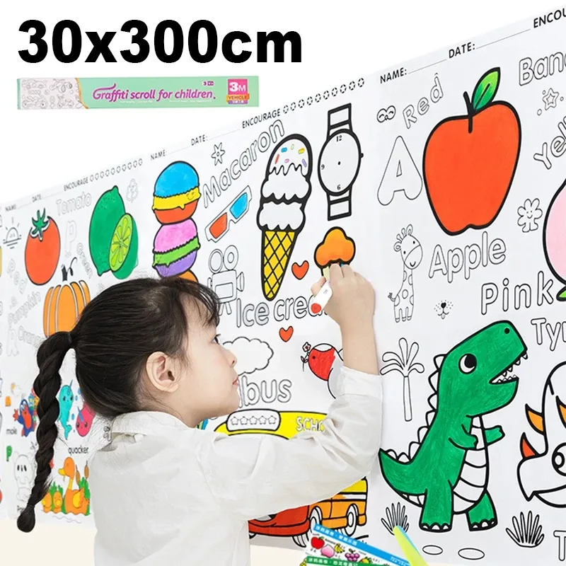 Children's Drawing Roll Sticky Color Filling Paper Graffiti Scroll Coloring Paper  Roll For Kids Diy Painting Educational Toys