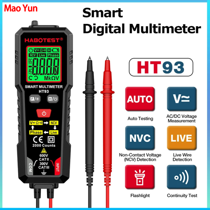 HT93 Smart Digital Multimeter 2000 Counts Auto Range 600V AC/DC Voltage