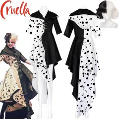 Movie Cruella Cruella de Vil Halloween Black White Splicing Suit