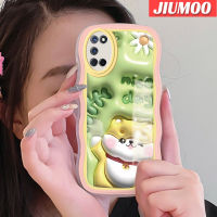 JIUMOO เคสสำหรับ OPPO A72 A52 A92 4G เคส3D แมวน่ารักลายคลื่นคอลอร์เวฟขอบนุ่มกันกระแทก TPU ซิลิโคนแบบใสเคสมือถือป้องกันการตกรวมทั้งหมดรวมฝาครอบป้องกันหัวกล้อง