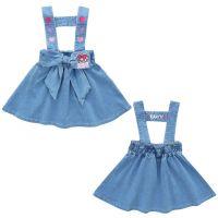 Japanese Girls Dress Magic Bear Love Letter Embroidery Bow Strap Dresses Denim Skirt Kids Clothes Girls Overalls Skirts Vestido