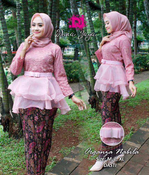 SET KEBAYA BROKAT MIX ORGANZA NABILA KINTANI DUSTY PINK / STELAN KEBAYA ...