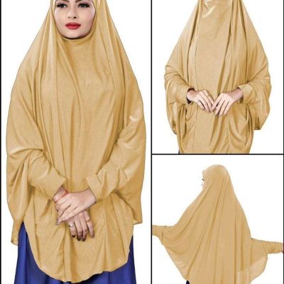 【YF】 Women Hijabs Muslim Pray Clothes Solid Color Style Worship Linen Fabric Long Gown Cuff America Hot Selling HeadScarf