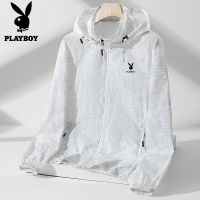 PLAYBOY เสื้อผ้าผู้ชาย,คุณภาพสูงชุดกันแดดมีฮู้ดป้องกันรังสียูวีเสื้อคลุมสำหรับตกปลากลางแจ้งผิวบางเฉียบฤดูร้อน