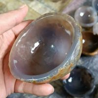 1pcs Natural Grey Agate Bowl Jewellery Box Tube Ashtray Point Healing Decoration