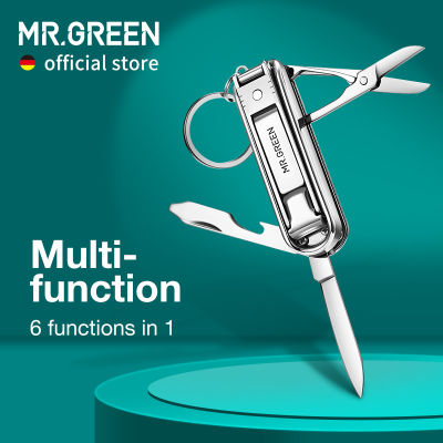 MR.GREEN Multifunctional Nail Clipperสแตนเลสหกฟังก์ชั่นตะไบเล็บที่เปิดขวดกรรไกรขนาดเล็กกรรไกรตัดเล็บ