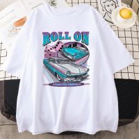 Roll On Down The Highway Vintage Car Printed Cotton T Shirt For Men Personality Casual Short Sleeve All-math O-Neck Mans Clothes