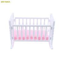 1pc 1:12 Dollhouse White Baby Doll Bed Cradle Shaker Toy Accessories Bed Cradle Crib Play House Toy Bed Cradle Childrens Toy Vacuum Cleaners Accessor