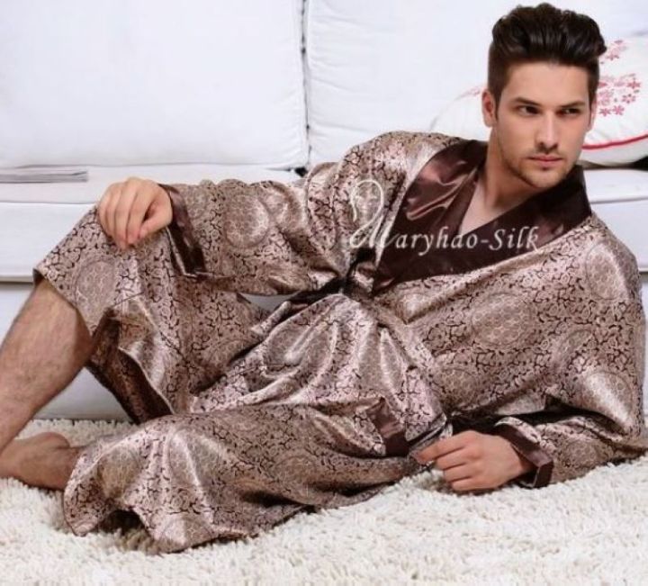 ชุดนอนชุดนอนผ้าไหมซาตินของผู้ชายชุดนอนชุดนอนชุดนอนชุดนอนเสื้อขนาดพิเศษ3xl