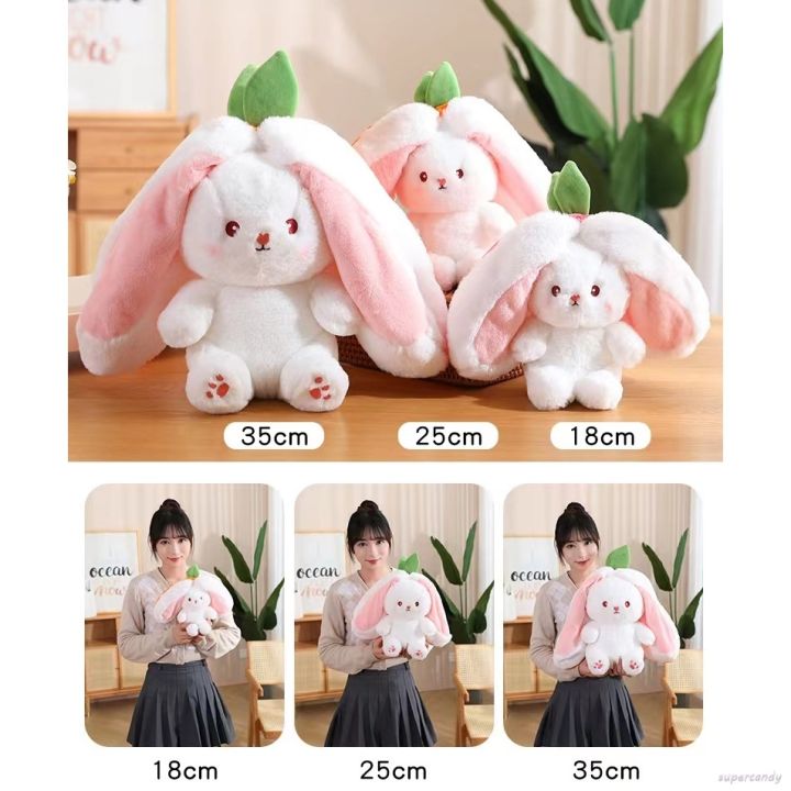 2-in-1-ตุ๊กตากระต่ายแครอท-สตรอเบอร์รี่น่ารัก-แปลงร่างได้-ของเล่นสําหรับเด็ก-ใช้เป็นหมอน-หรือตกแต่งได้