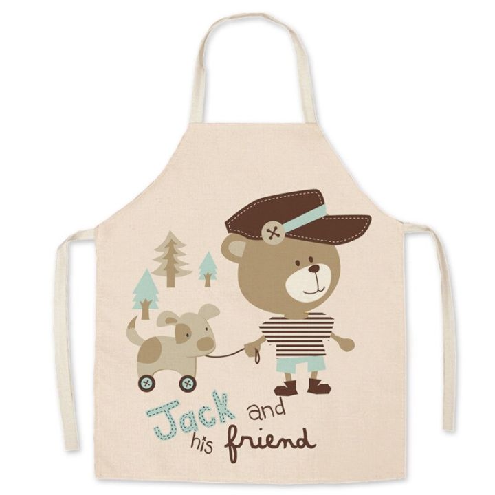 bear-kitchen-apron-for-women-animal-kids-boy-bibs-for-adults-home-tools-haircut-baking-coffee-shop-uniform