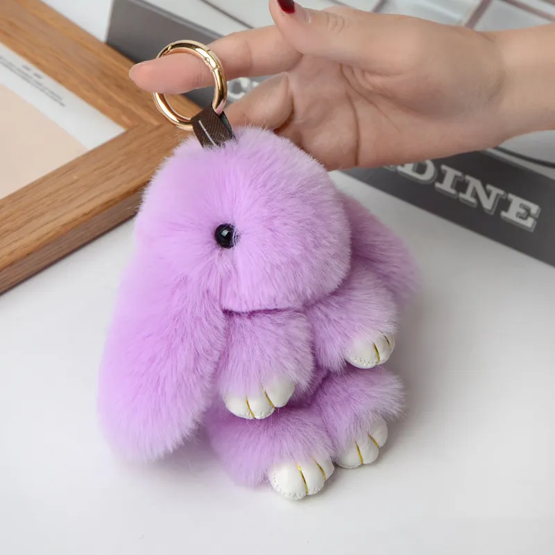 Pure Fluffy Real Rabbit Fur Pompon Bunny Keychain Trinket Women Toy Pompom  Rabbit Key Ring On Bag Car Key Chain Jewelry Gift