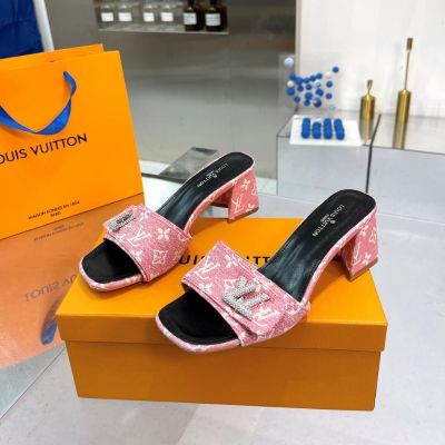Summer Sandals Womens Fashion Chunky Slippers Round toe High Heeled Shoes With Original Gift Box