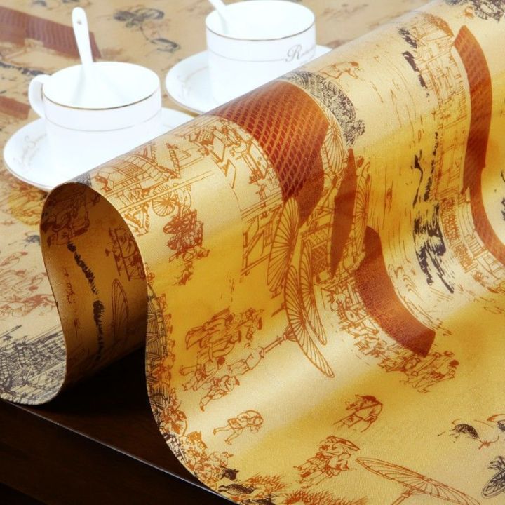 2023-แฟชั่นพลาสติกสีทอง-pvc-ผ้าปูโต๊ะโต๊ะกาแฟแก้วทรงสี่เหลี่ยมผืนผ้าแบบจีนแบบไม่ต้องล้างกันน้ำร้อนและกันน้ำมัน