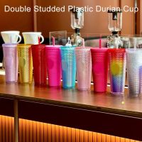 Coffee Cup Summer Holiday Cold Water Mug Tumbler Cup With Straw and Lid Double Layer Plastic Durian Diamond Radiant Goddess Cups