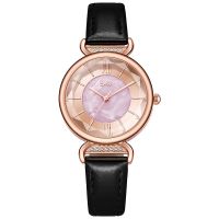 ZZOOI Mother of Pearl Dial Gold Plated Case Women Quartz Watch PU Leather Strap