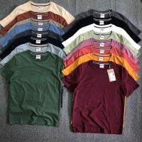 Hong Kong order pure cotton washed brushed fabric mens simple and versatile couple solid color round neck short-sleeved T-shirt bottoming 【BYUE】